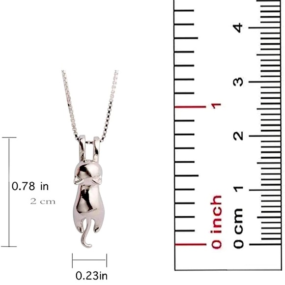 Dainty “Hang in There” Cat Necklace Pendant in 925 Sterling Silver (20''-22'') - Picture 4 of 4